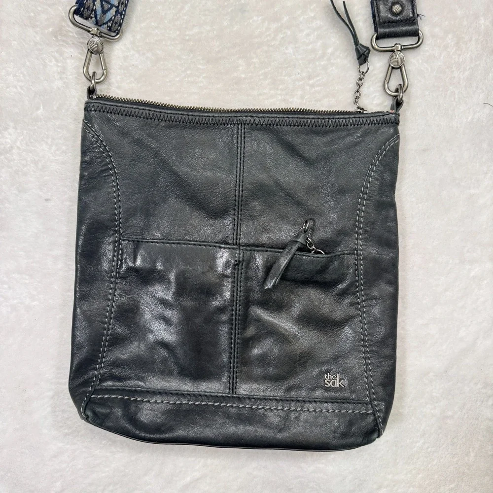 The Sak Lucia Women's Black Leather Crossbody Bag Purse Adjustable Webbing Strap - Picture 2 of 8